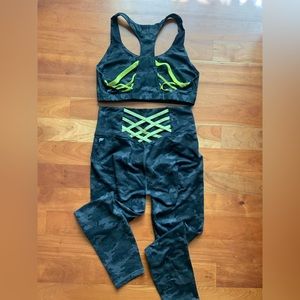 Fabletics set in camo with neon strap details